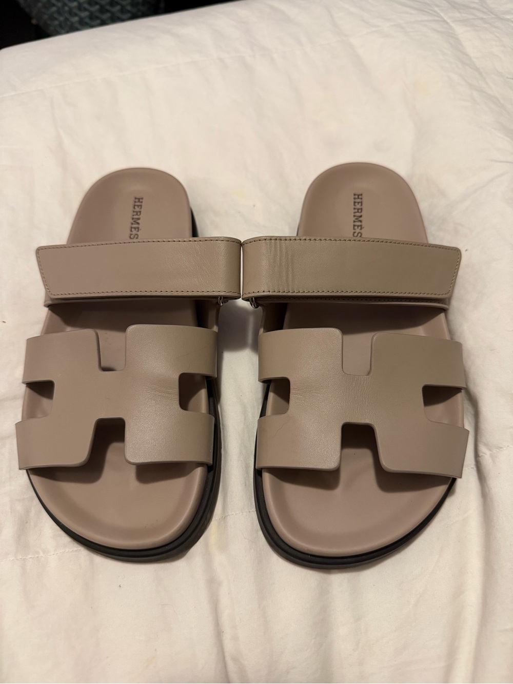 Authentic Hermes Chypre Beige Mastic Leather Sandals Shoes Size 36 6